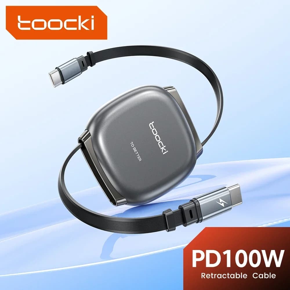 Toocki 100W Type C retractable cable for iPhone 16 15 Pro Max Samsung, fast charging cable, mini format, 480Mbps data cable