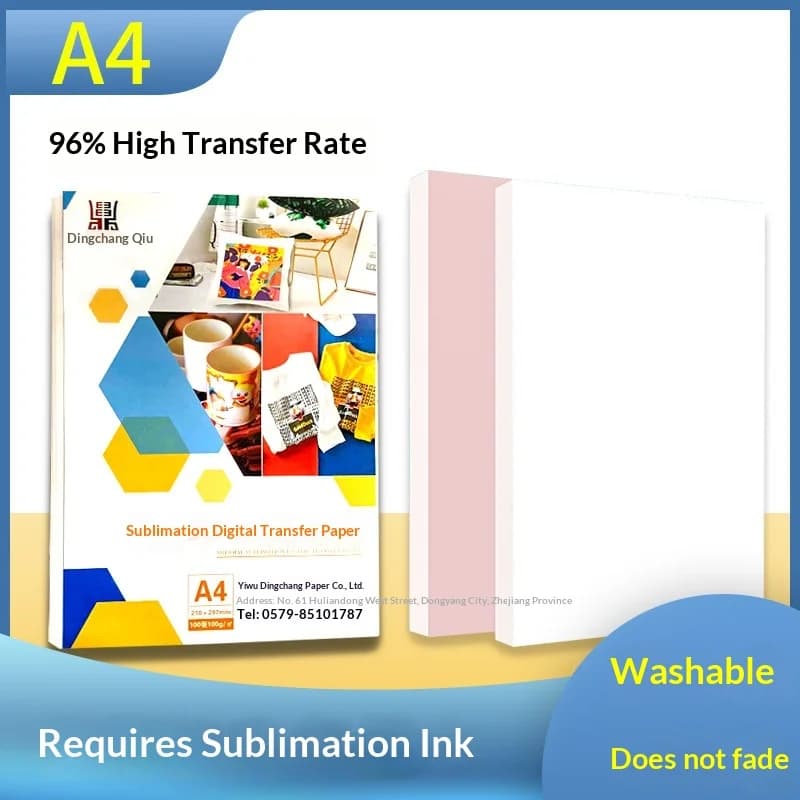 Carta per sublimazione Dingchang A4, 96% di alta efficienza di trasferimento, resistente all'acqua, per t-shirt di colore chiaro non in cotone e tazze
