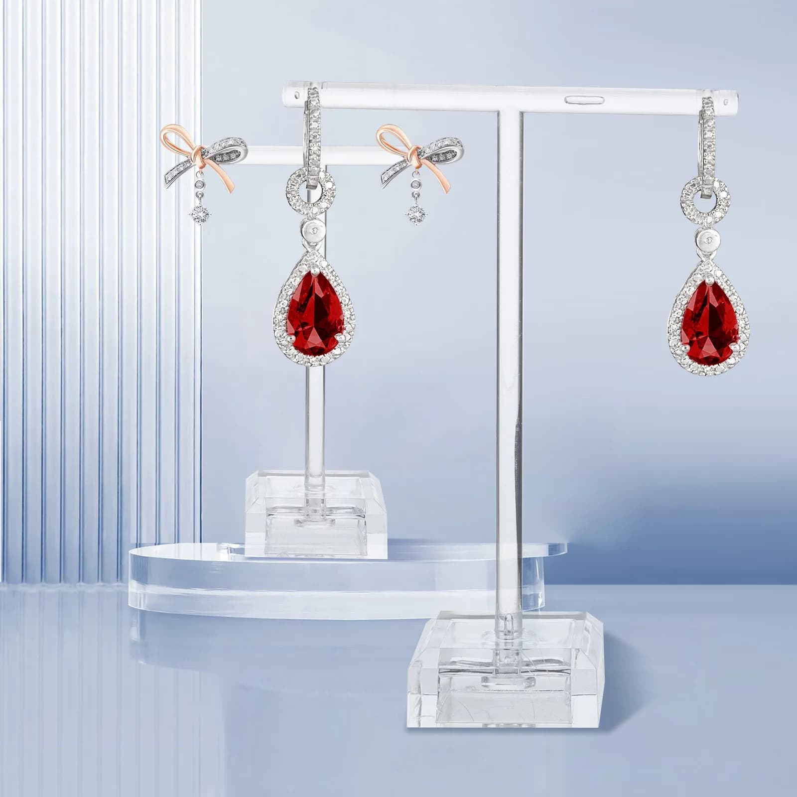 Espositore per Orecchini in Acrilico a 6 Pezzi, Organizzatore da Scrivania a Forma di T, Porta Gioielli e Orecchini Pendenti per Bancone o Boutique