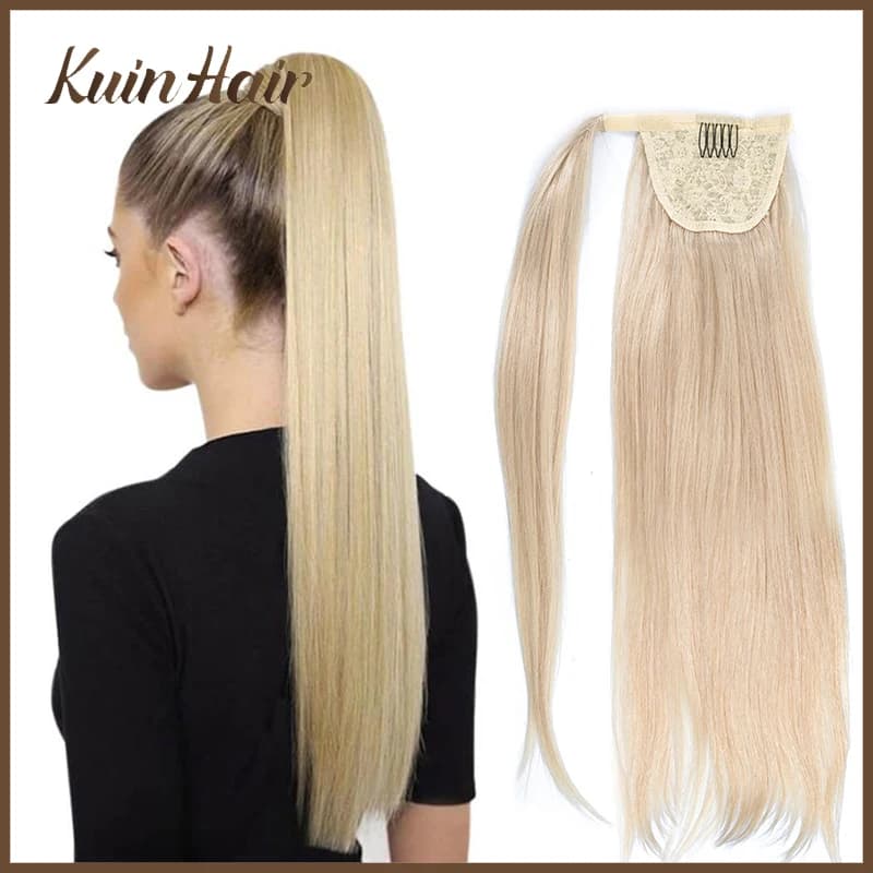 Straight Clip in Horsetail Human Hair Wraped Equiseto Natural Human Hair Remy With Drawstring Horsetail Extensions Clear Color