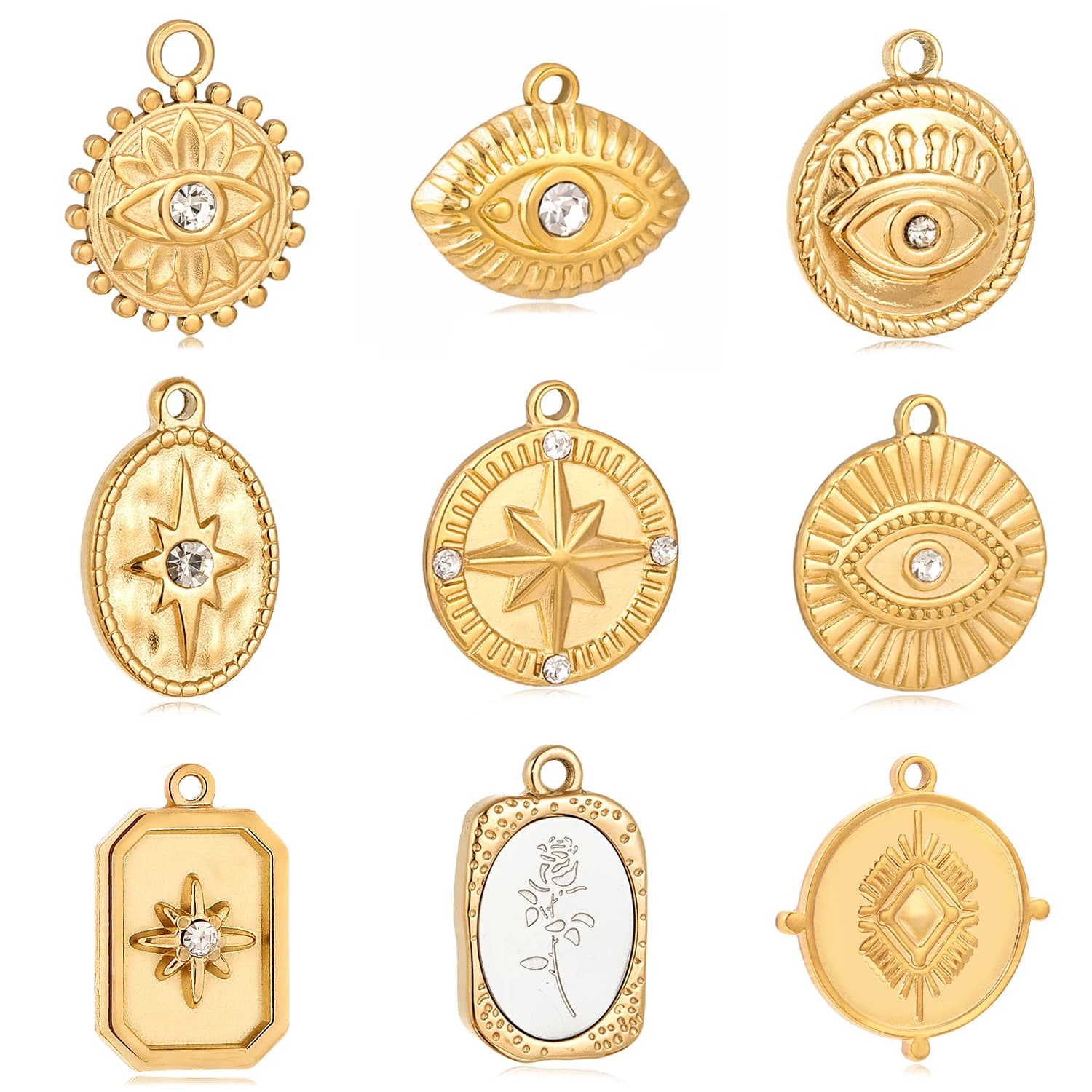 3 pezzi in acciaio inossidabile placcato color oro con strass malocchio blu, collana, braccialetto, orecchino, accessori per la creazione di gioielli fai da te