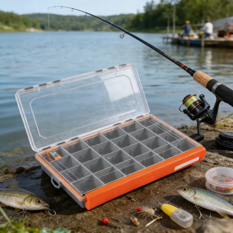 Large transparent box for equipment with adjustable dividers Customizable Organizer for storing fishing baits and tools
