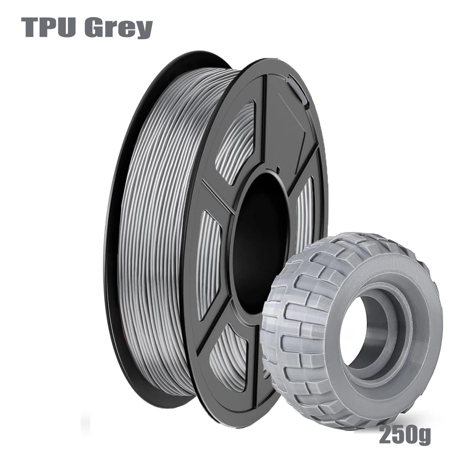 Filament TPU 1,75 mm for 3D printer +/-0,02 mm, 95 A, 250 g (0,55 LBS) / Coil, Grey