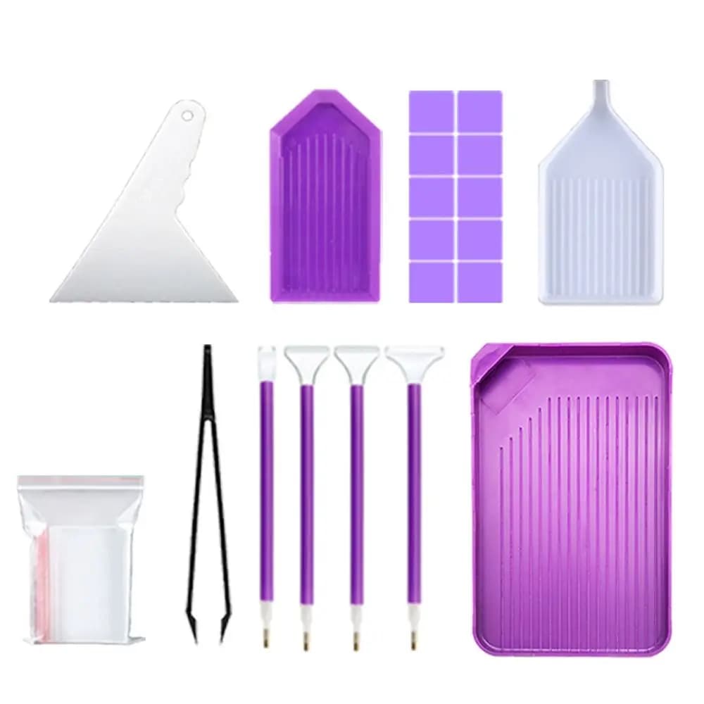 5D DIY Diamond Painting Tools Set Art Tool Craft Diamond Embroidery Tray Kits with 28Grid Storage Box Purple