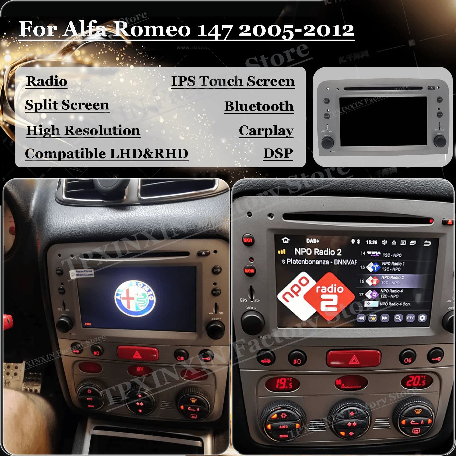 Autoradio con schermo Android per Alfa Romeo 147 2005 2006 2007 2008 2009 2010 2011 2012 sistema intelligente unità principale Stereo GPS