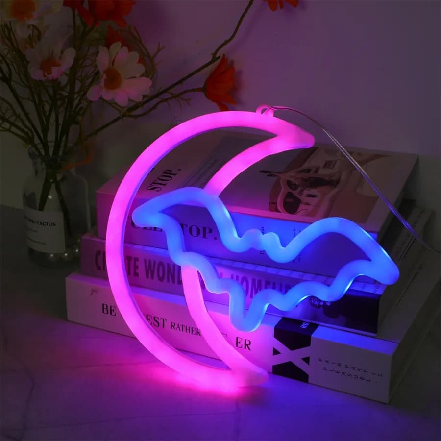 Bat Neon Signs Halloween Led Sign Moon Neon Light Sign Word Neon Light Sign Party Birthdad camera da letto Spooky Bat Holiday Wall Decor