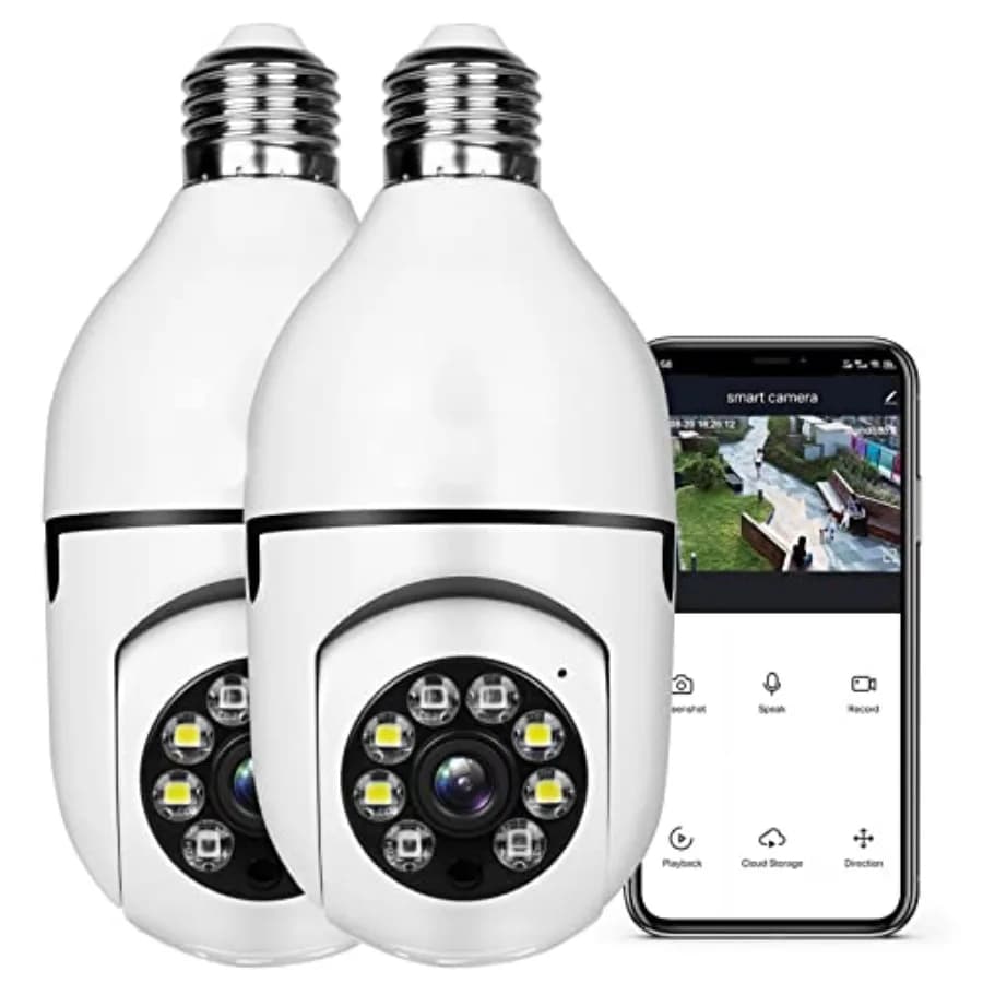 Telecamera di sicurezza wireless 1080P con lampadina Wi-Fi intelligente per la sorveglianza domestica, si collega alla presa E27, con allarme e funzione faretto.