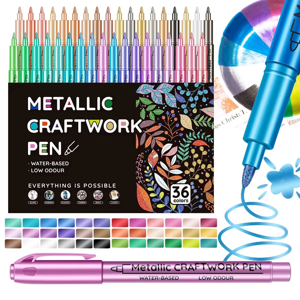 Pennarelli Metallici Acrilici a 36 Colori per Pittura su Legno, Tela, Pietra, Roccia, Vetro, Superfici in Ceramica e Lavoretti Fai-da-te