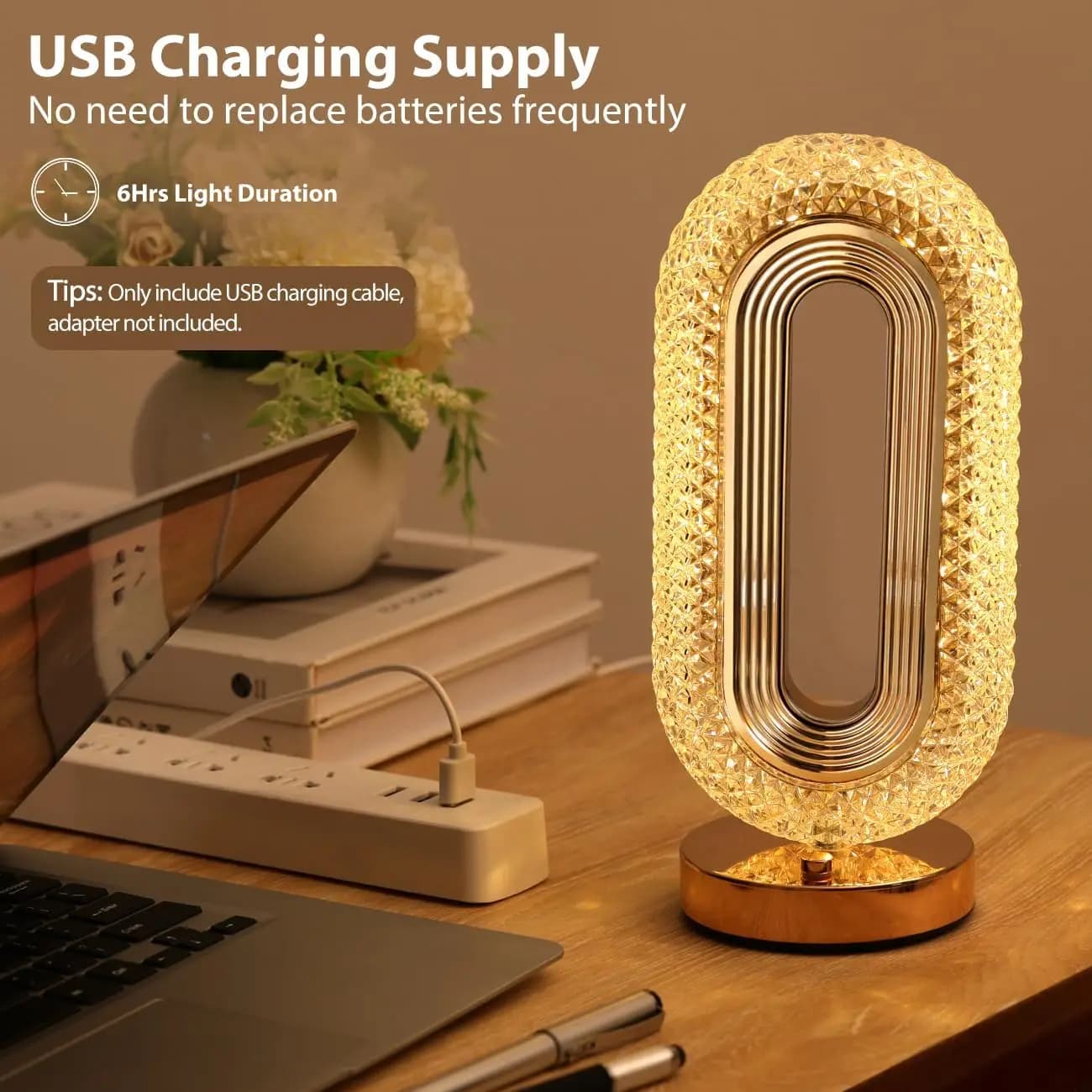 Lampada da tavolo a LED Carica USB Interruttore tattile Decorazione della stanza Luce da lettura Accessori da scrivania Lampade da comodino a LED Luce notturna