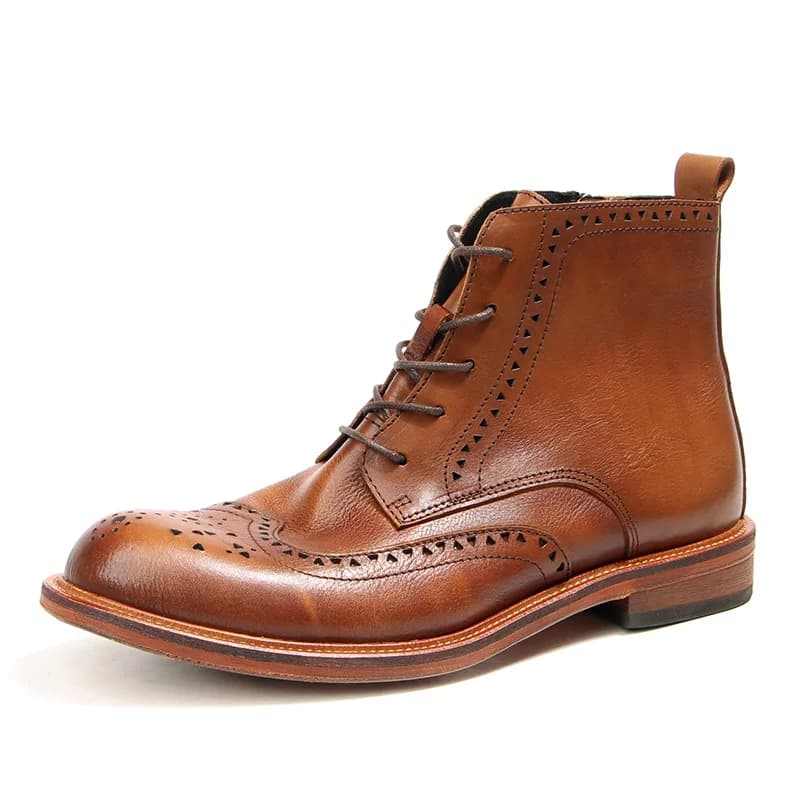 Chelsea ankle boots vintage men's ankle boots in real luxury leather 2025 spring outdoor fashion brogue men's work shoes