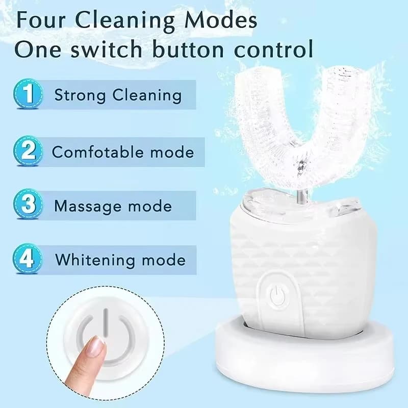 Spazzolino elettrico automatico a forma di U ad ultrasuoni 360 ° Spazzolino da denti con carica USB Spazzolino ricaricabile intelligente per adulti
