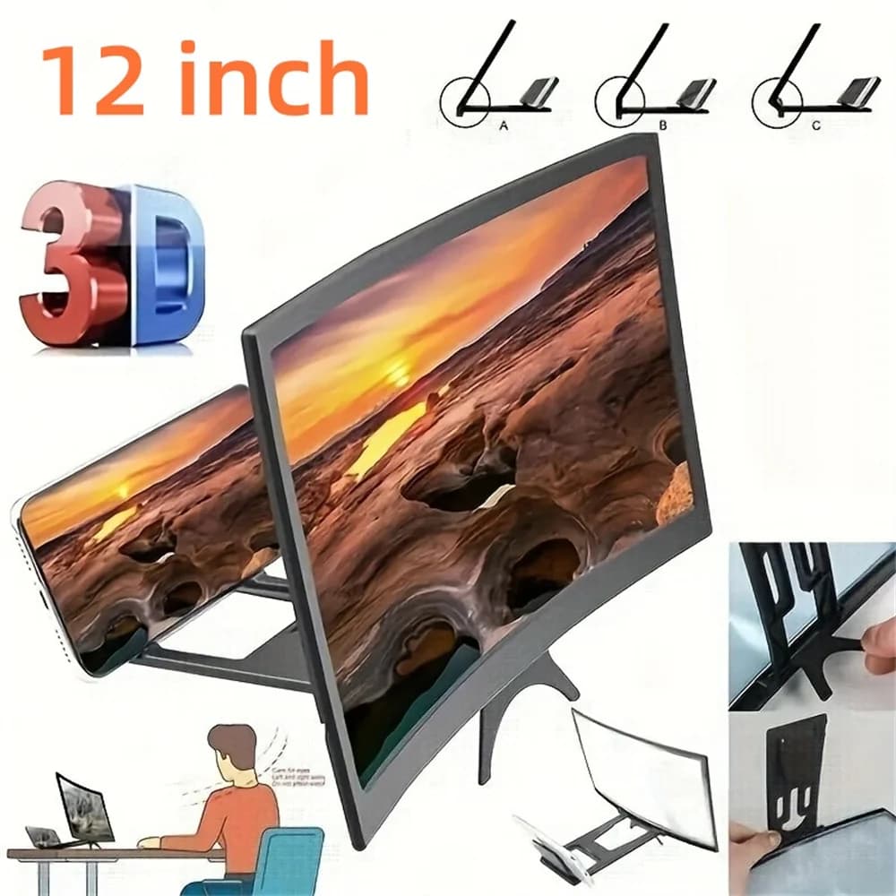 12 Inch Turn HD 3D Phone Screen Enlargement Lens Portable TV Smartphone Support for Large Screen Amplifier Supports for Movie Video Amplifiers