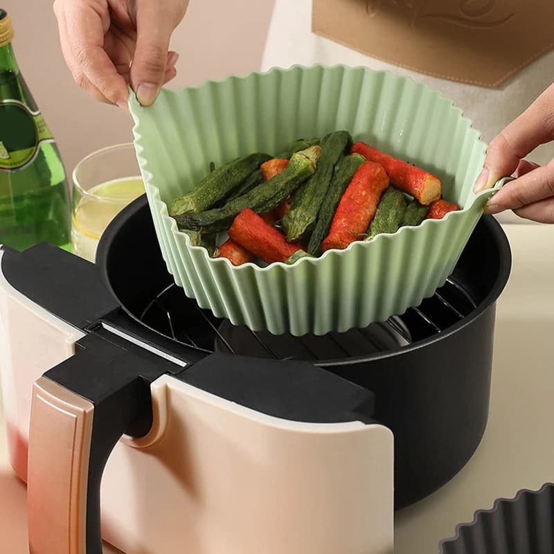 Teglia da forno in silicone per friggitrice nuovo stile da 23 cm, riutilizzabile, lavabile in acqua, per friggitrice ad aria in silicone alimentare