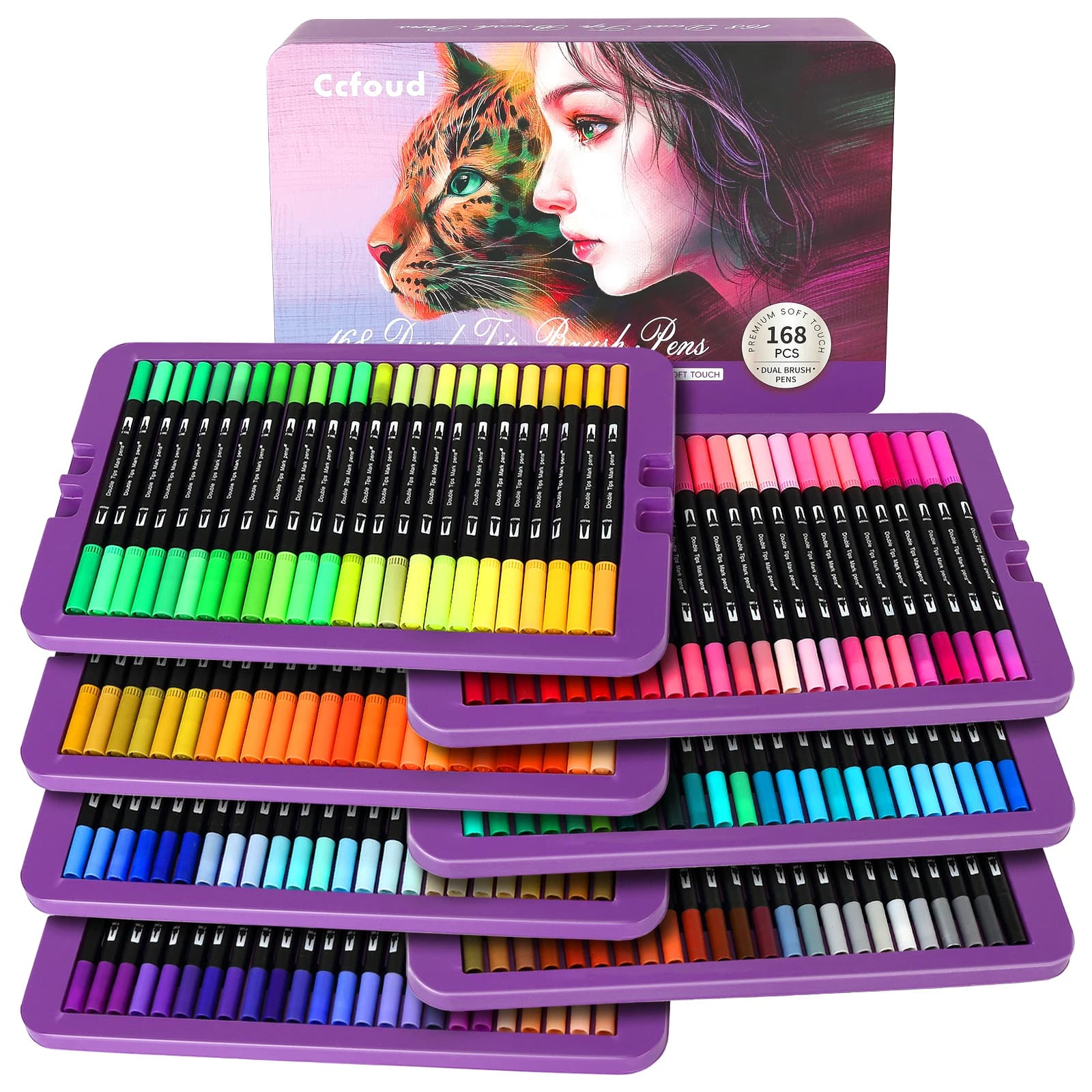 Pennarelli a doppio pennello, set di pennarelli artistici da 168 colori con punta fine e punta a pennello per bambini, libri da colorare per adulti, diario di proiettili