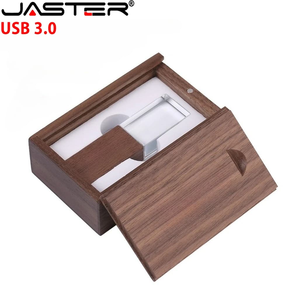 JASTER Crystal USB 3.0 Flash Drive 128GB Pen Drive in scatola di legno 64GB Memory Stick ad alta velocità 32GB Creative Waterproof Gift Stick