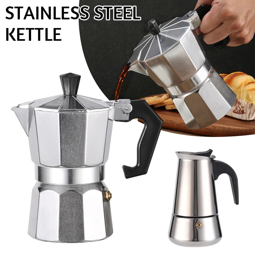 Moka ottagonale in alluminio/acciaio inox, macchina per caffè espresso da piano cottura, caffettiere multiuso per esterni, cucina, ufficio