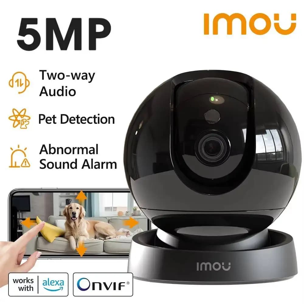 Telecamera di Sicurezza WiFi PTZ IMOU Rex 3D 5MP per Interni con Rilevamento Umano e Animale Domestico, Tracciamento AI Intelligente, Comunicazione Bidirezionale, Visione Notturna, Monitor per Bambini