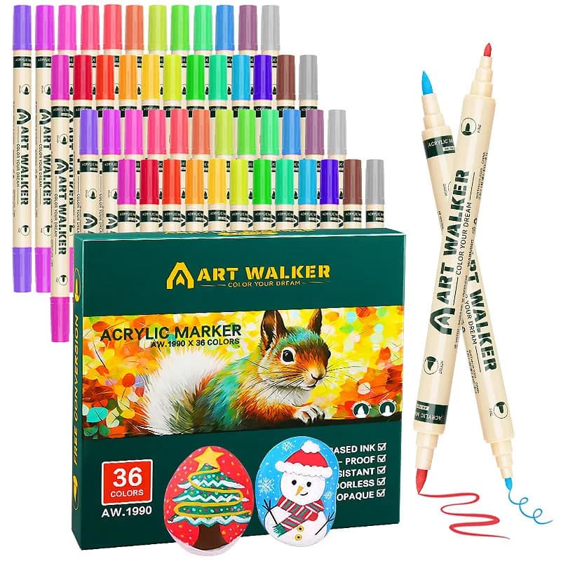 12/24/36 Colors Acrylic Paint Pens Markers Double Tip Paint Markers for Rock Painting Wood Stone Glass DIY Crafts Art Supplies