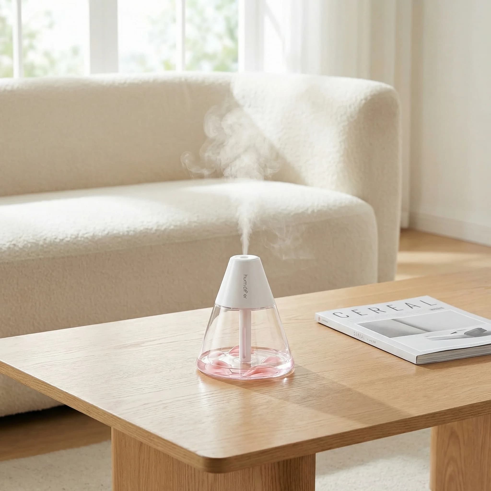 Umidificatore Intelligente da 260ml con Sensore di Umidità | Silenziatore da 23dB, 6 Ore di Autonomia e Luce Notturna per Camera da Letto