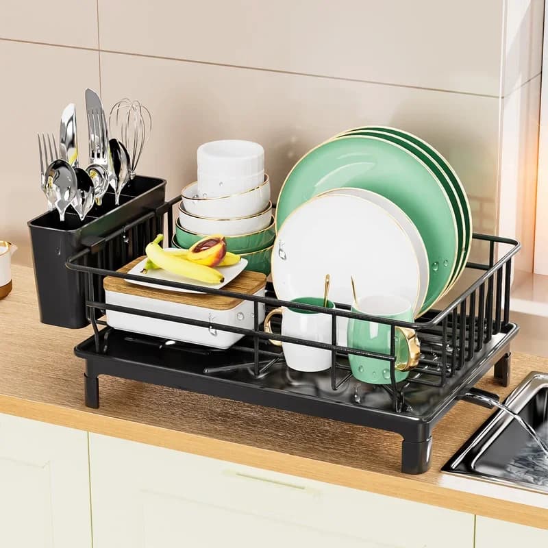 Scolapiatti in metallo, portaposate con vassoio di scarico e linea antigoccia, portabicchieri, portaposate, portaposate, portaoggetti da appoggio da cucina