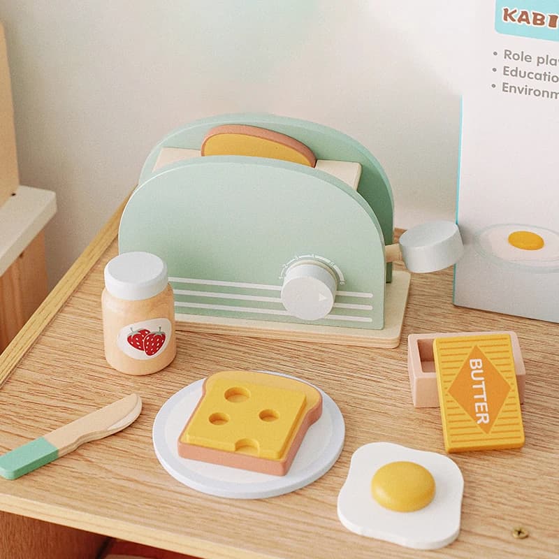 Giocattolo Tostapane in Legno, Kit Macchina del Pane per Bambini, Set Giocattoli da Cucina per Gioco di Ruolo, Giocattoli Educativi per Colazione, Regali per Bambine e Bambini