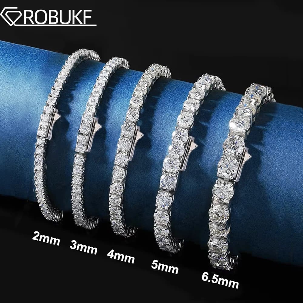 2-6.5mm genuine moissanite tennis bracelet for women Men 925 sterling silver bracelet plated in white gold Sparkling wedding jewelry