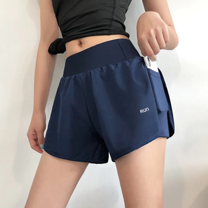 2 In 1 Women's Running Shorts Yoga Shorts With Elastic Pocket Waist Sports Cycling Shorts Women's Gym Shorts for Fitness Sports Clothing