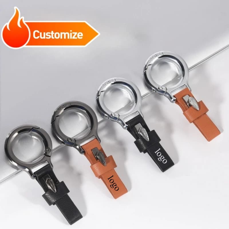 Custom LOGO New Multifunction Leather Keychain Car Keychain with Laser Engraved Vacuum Drawstring Custom Anti-Lost Keychain