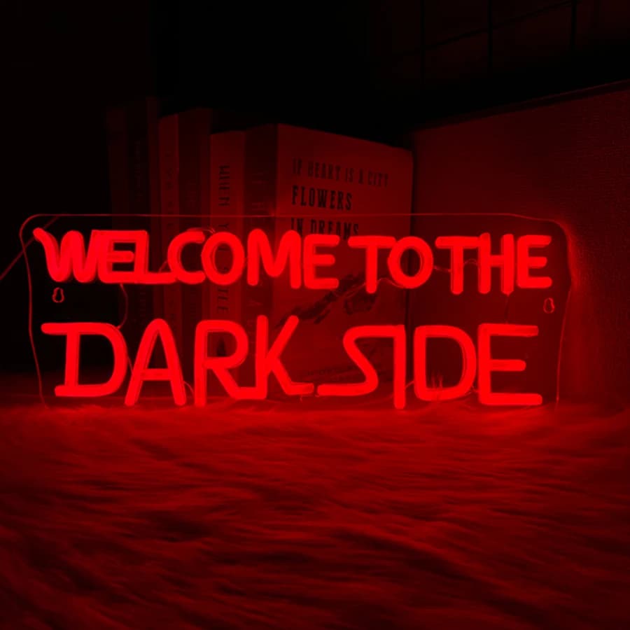 Benvenuti al lato oscuro Insegna al neon, icona lampada da lettera alimentata tramite USB, utilizzata per camera da letto, sala giochi, casa stregata, decorazioni di Halloween.