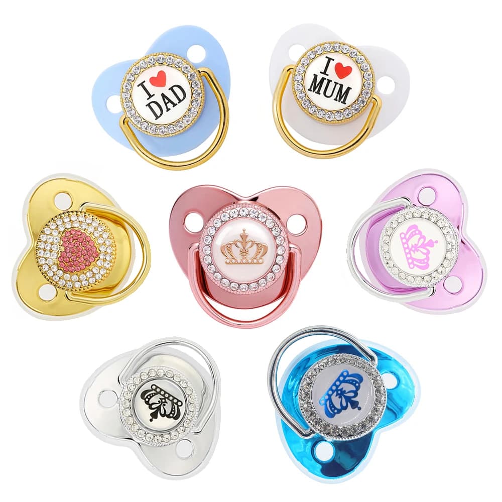 Ciuccio neonato Baby Shower Regalo Bling Baby Dummy Silicone BPA Capezzolo infantile gratuito Ciucci neonato per neonati I Love Mom Dad