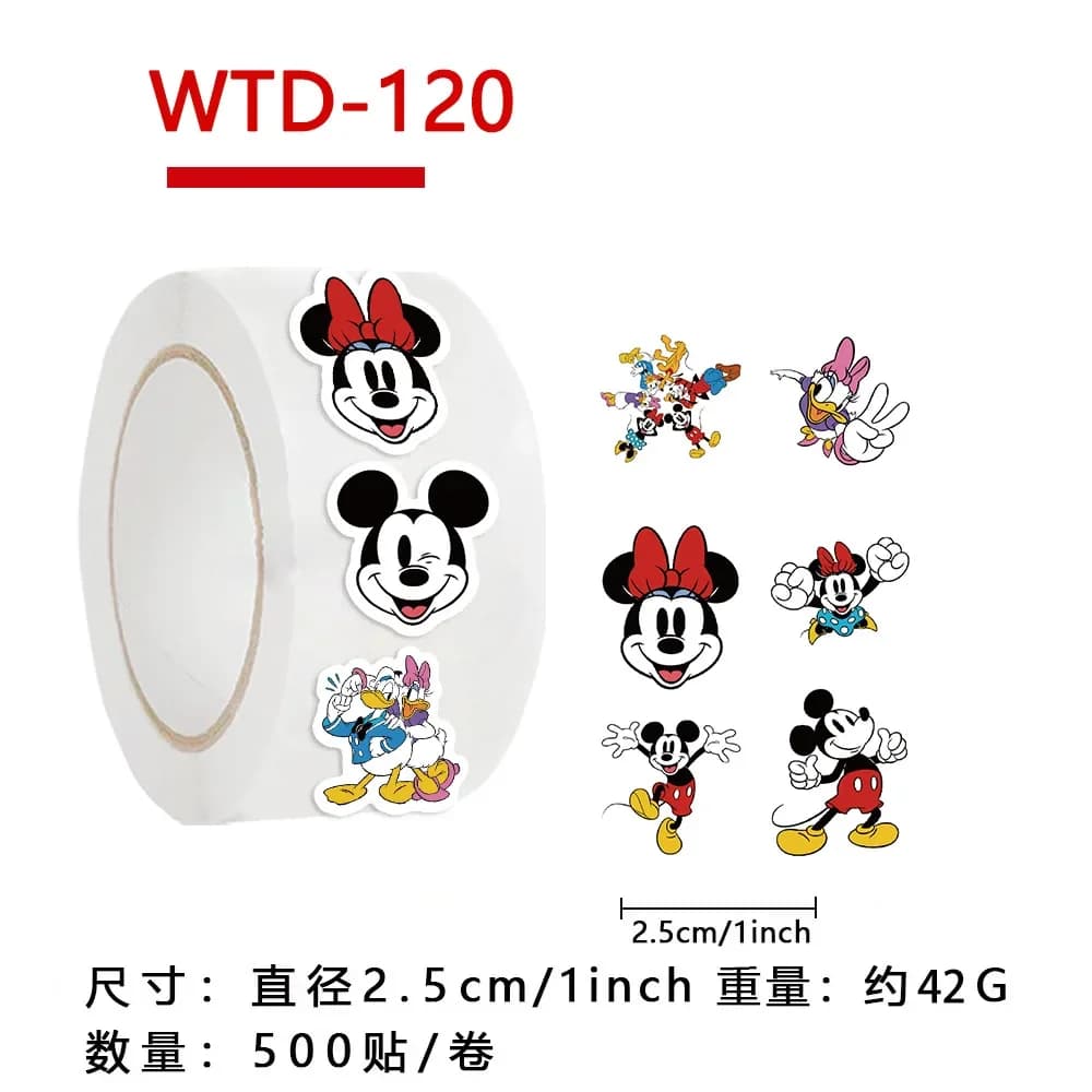 500 pz/rotolo Topolino e Paperino Adesivi FAI DA TE Skateboard Laptop Chitarra Telefono Auto Sigillo Etichetta Decalcomanie Decorazione Adesivi
