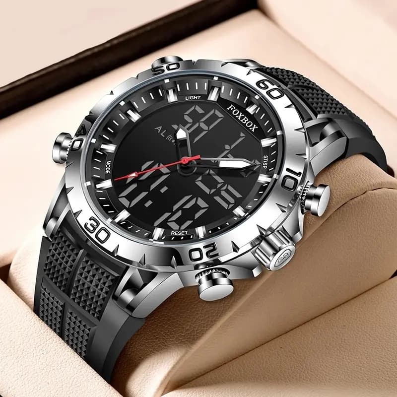 FOXBOX Men's Watches Sport Top Brand Luxury Quartz watch with double display Waterproof Military men's watch Digital electronic watch for men