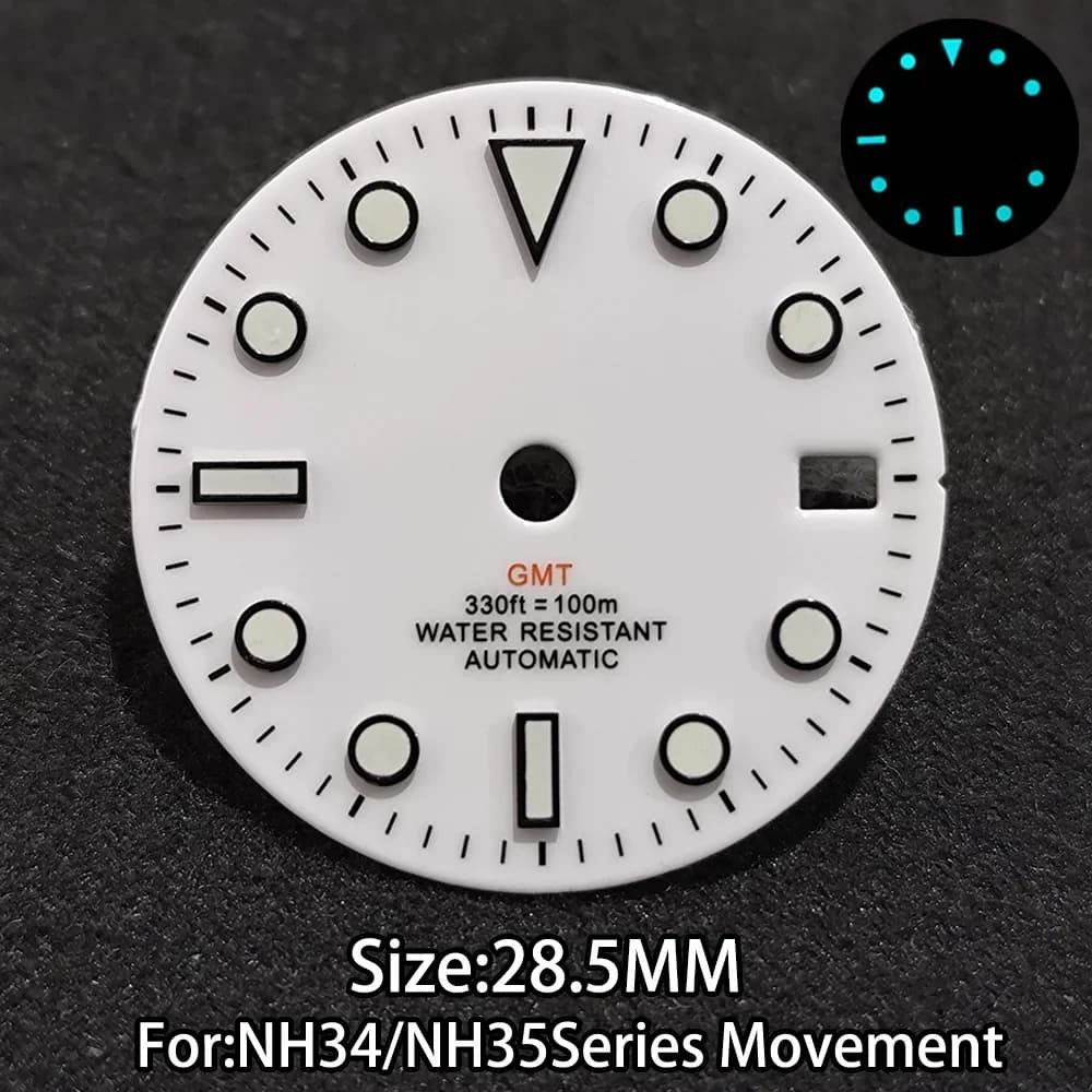 28.5 mm GMT watch dial suitable for movement of the NH34 series Luminous dial with single calendar accessory Replace part