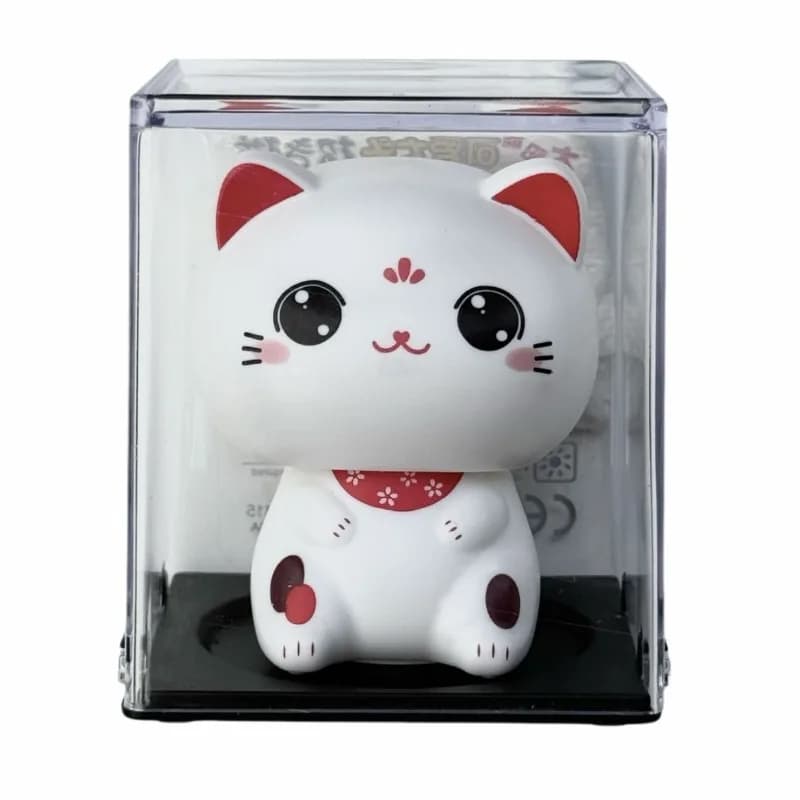 Gatto bianco a testa grande a energia solare, gatto fortunato, simpatici mini gatti con anima automatica, regali per la decorazione dell'auto, i giocattoli per la casa sono rotolanti in denaro.