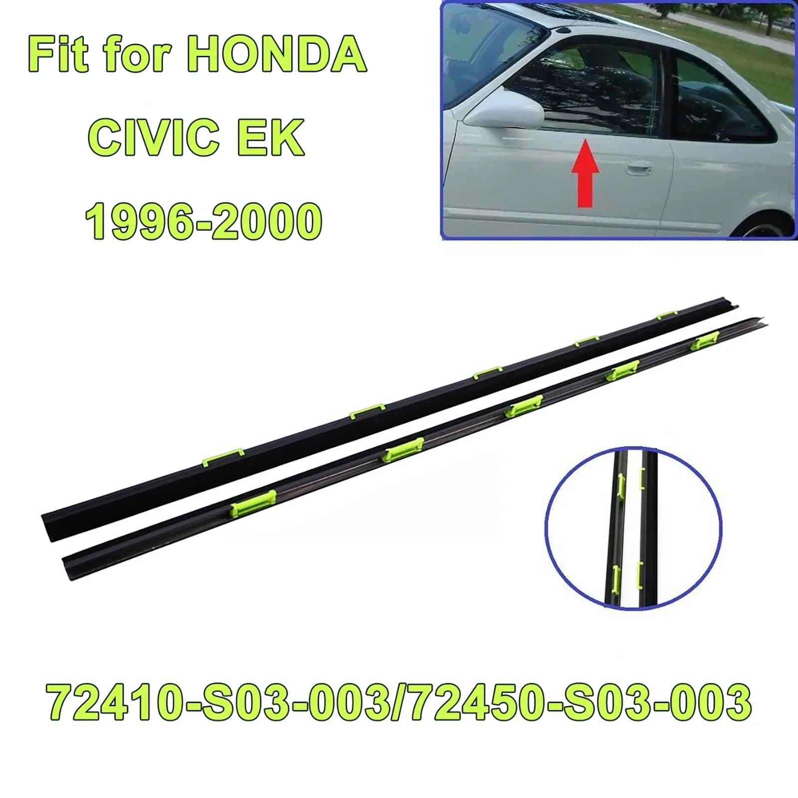 2PCS Finestra Meteo Striscia Finestra di Vetro Impermeabile Striscia di Pressione Striscia di Tenuta Per HONDA CIVIC EK 1996-2000