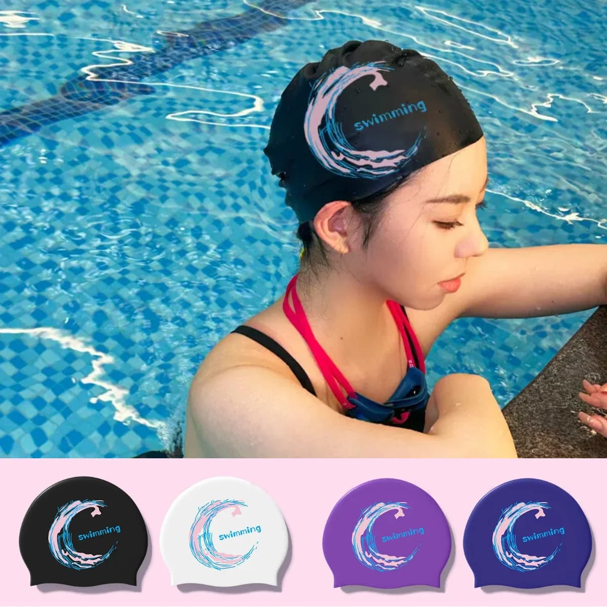Women's Swim Heads Waterproof Silicone Swim Heads Comfortable Swimming Heads with Large Ear Protection Pool Accessories