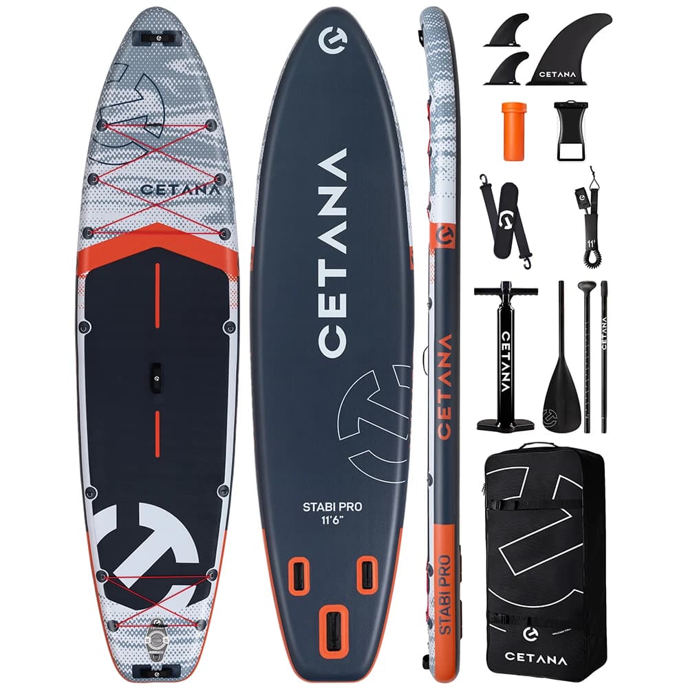 CETANA STABI NEW GREY SUP Tavola da Paddle Gonfiabile Impermeabile 11'x35''x6'' per Adulti, Stile Stand Up, per Pesca Acquatica con Accessori