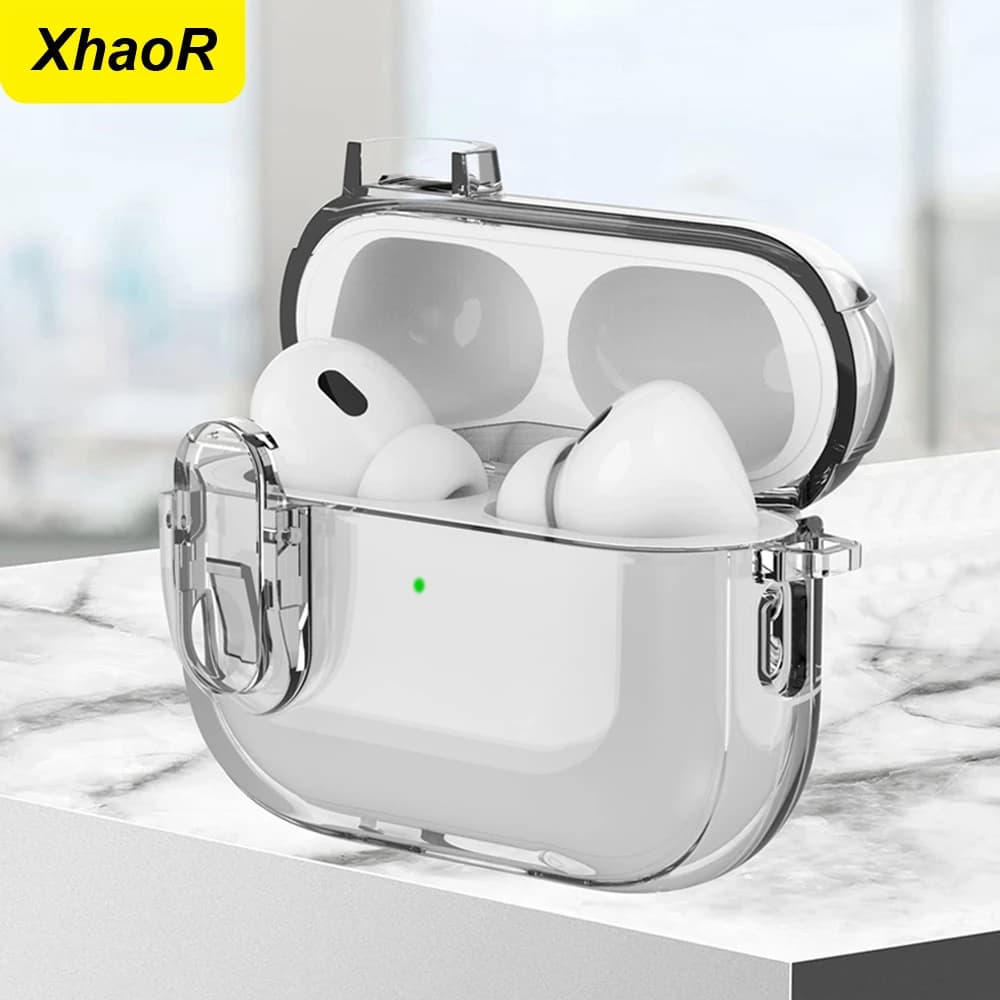Transparent Crystal Wireless Bluetooth Headset Case for Airpods Pro 2 2nd TPU Transparent Lock Switch Cover for Funda Airpods 4 2024