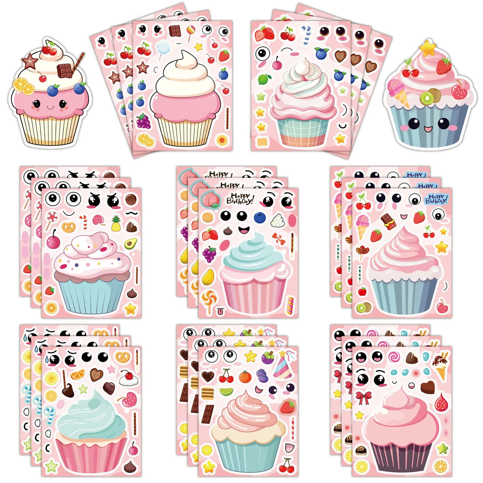 8 Pezzi Adesivi Puzzle per Cupcake in Carta, Simpatici Adesivi Cartoon per Creare un'Espressione, Decorazioni per Quaderni, Tazze, Laptop, Adesivi Impermeabili