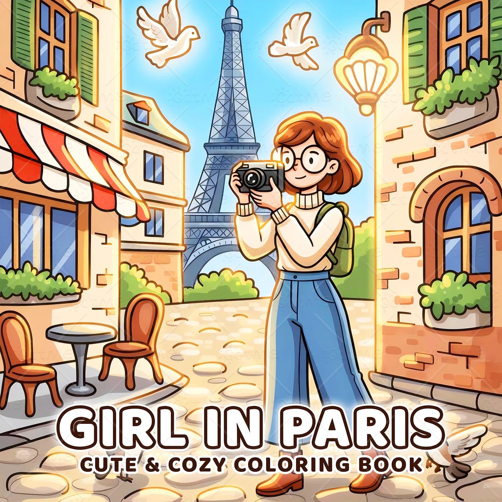 GIRL IN PARIS Bold-easy Patterns Coloring Book for Adults Cute Drawing Book Perfect Gift for Party and Birthday