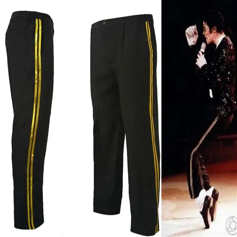 MJ Michael Jackson Black Billie Jean Entertainers Golden Straight Pants Casual Short Jeans Elasticized Ankle Pants
