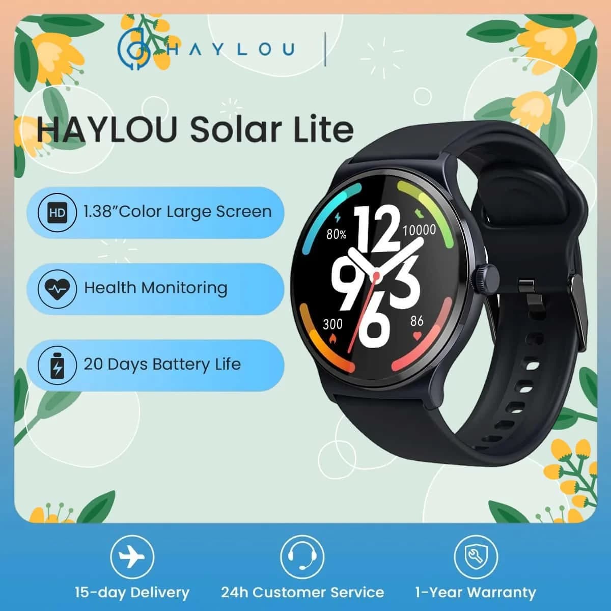 HAYLOU Solar Lite Chiamate vocali Smart Watch Schermo HD da 1,38 pollici 24 ore Monitor sanitario 100+ modalità sportive 100+ quadranti Smartwatch