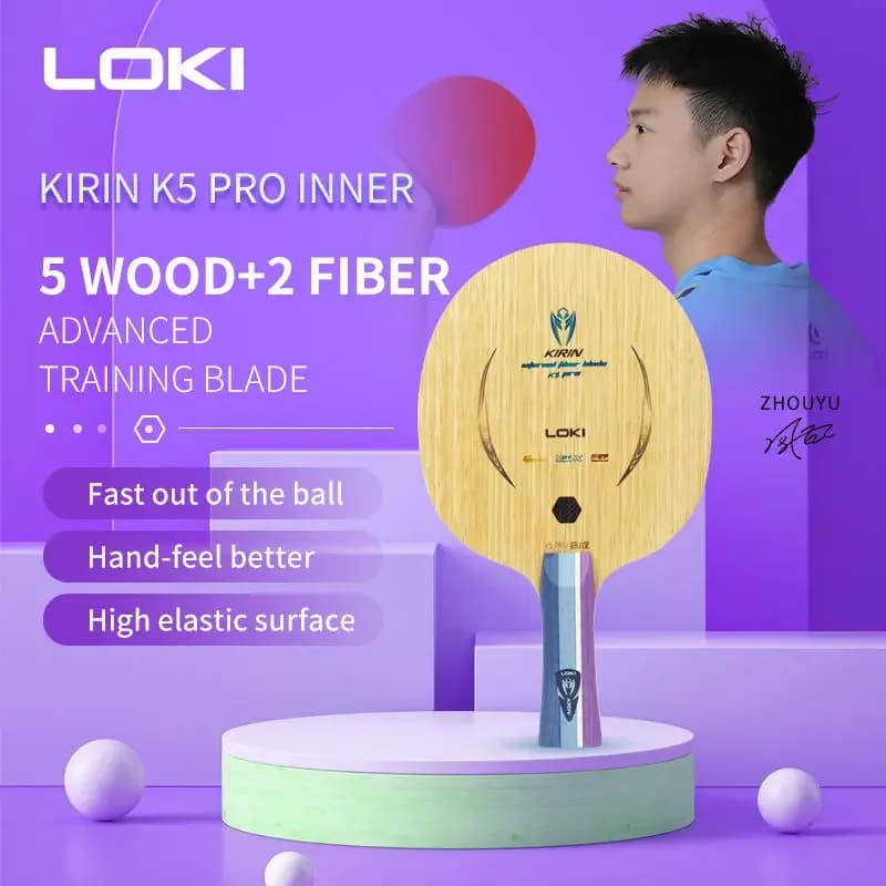 Racchetta da Ping Pong LOKI K5 PRO con Manico Lungo FL, 7 Strati (5 Legno, 2 Fibra GNF), Racchetta da Tennistavolo OFF+ con Scatola