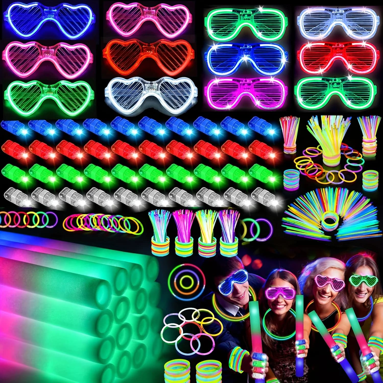 Set of 168 parties with light sticks, 12 bright glasses, 16 light foam sticks, 40 finger lights, 98 light sticks, suitable for Halloween, Christmas, Weddings, Birthdays, Christmas Decorations