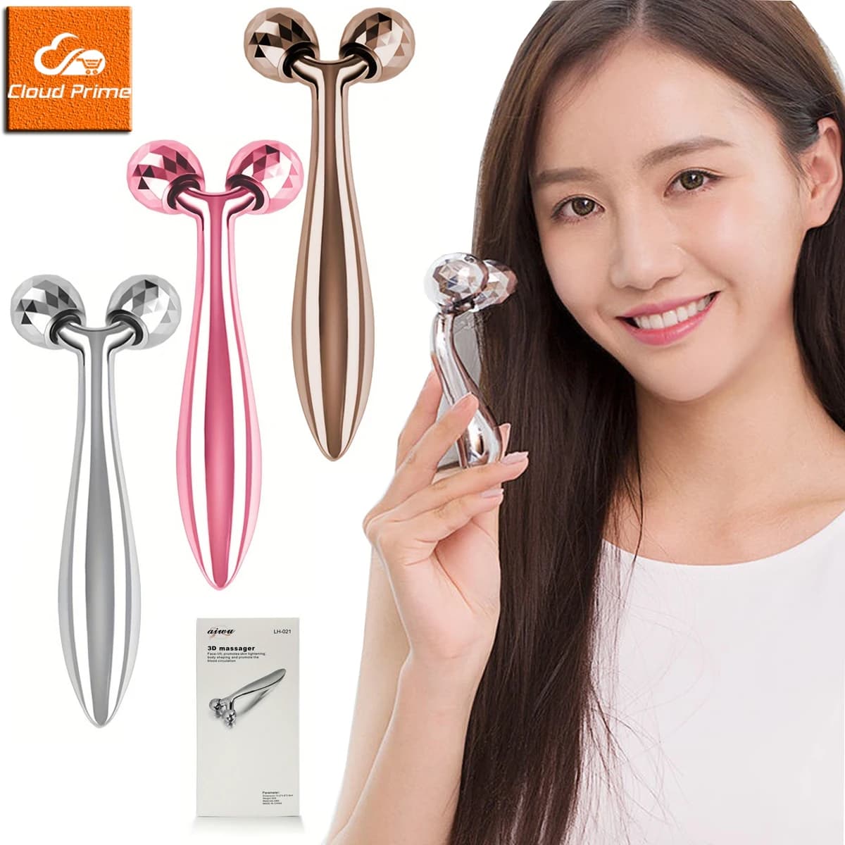 Cloud Prime 3D Roller Massager Forma a Y 360 Ruota Sottile Viso Modellamento Del Corpo Rilassamento Rimozione Rughe Strumento Massaggiatore Facciale