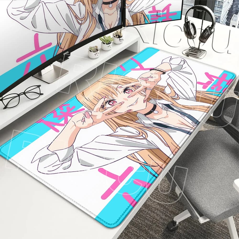 Cute Anime Kitagawa Marin M-My Dress-Up Darling Pattern Mouse Pads Large Size Aesthetics PC Gaming Accessories Rubber Carpet XXL