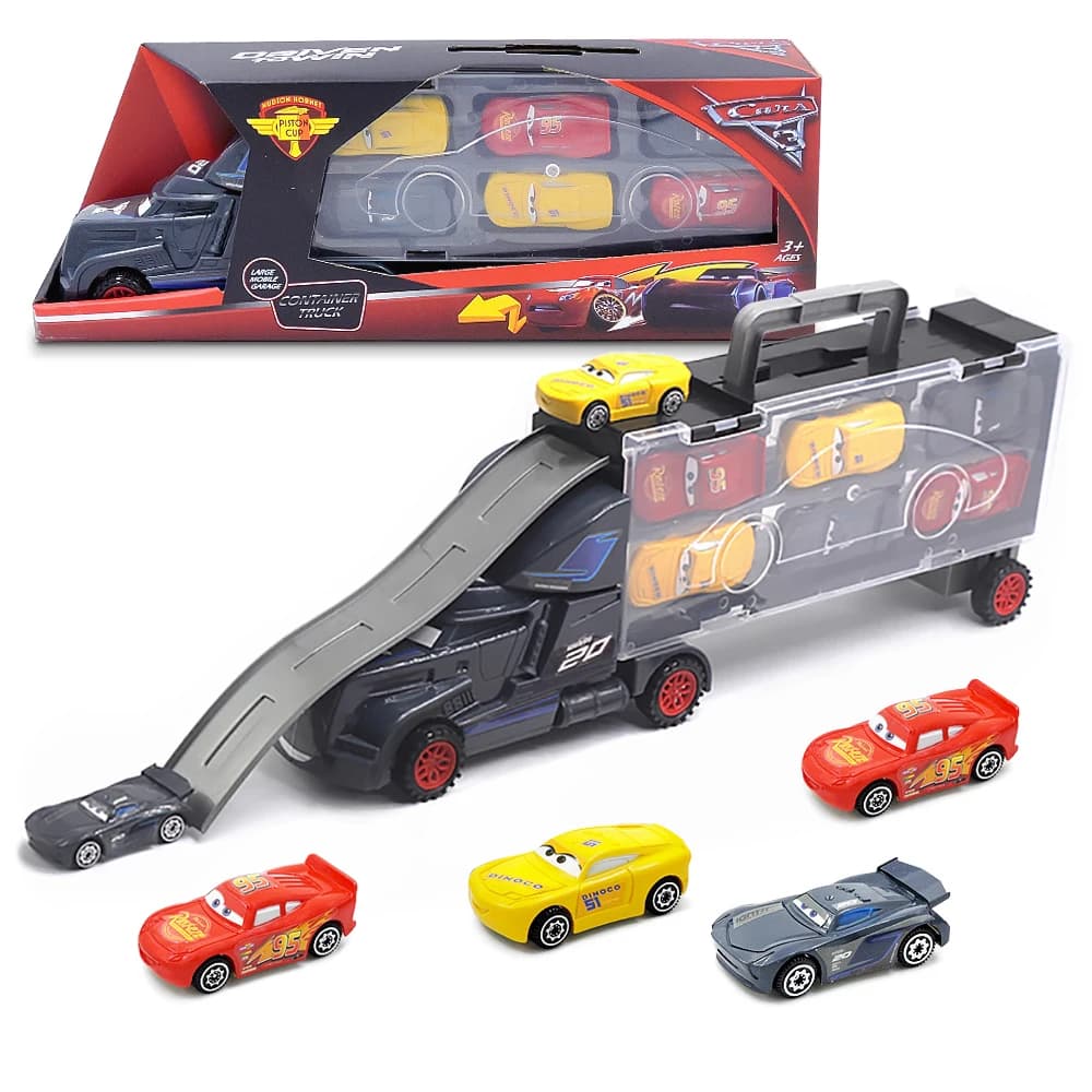 Disney Pixar Cars Toy Set Lightning McQueen Cruz Ramirez Jackson Storm Portable Storage Container Truck Kids' Toy Gift