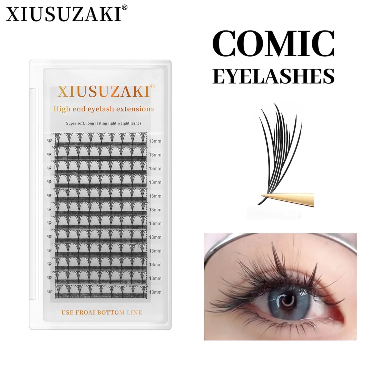 XIUSUZAKI Comic Pteris Eyelash New Style Feather Shape Extensions Eyelash Volume Individual Premade Eyelash Fans Faux Makeup Tool