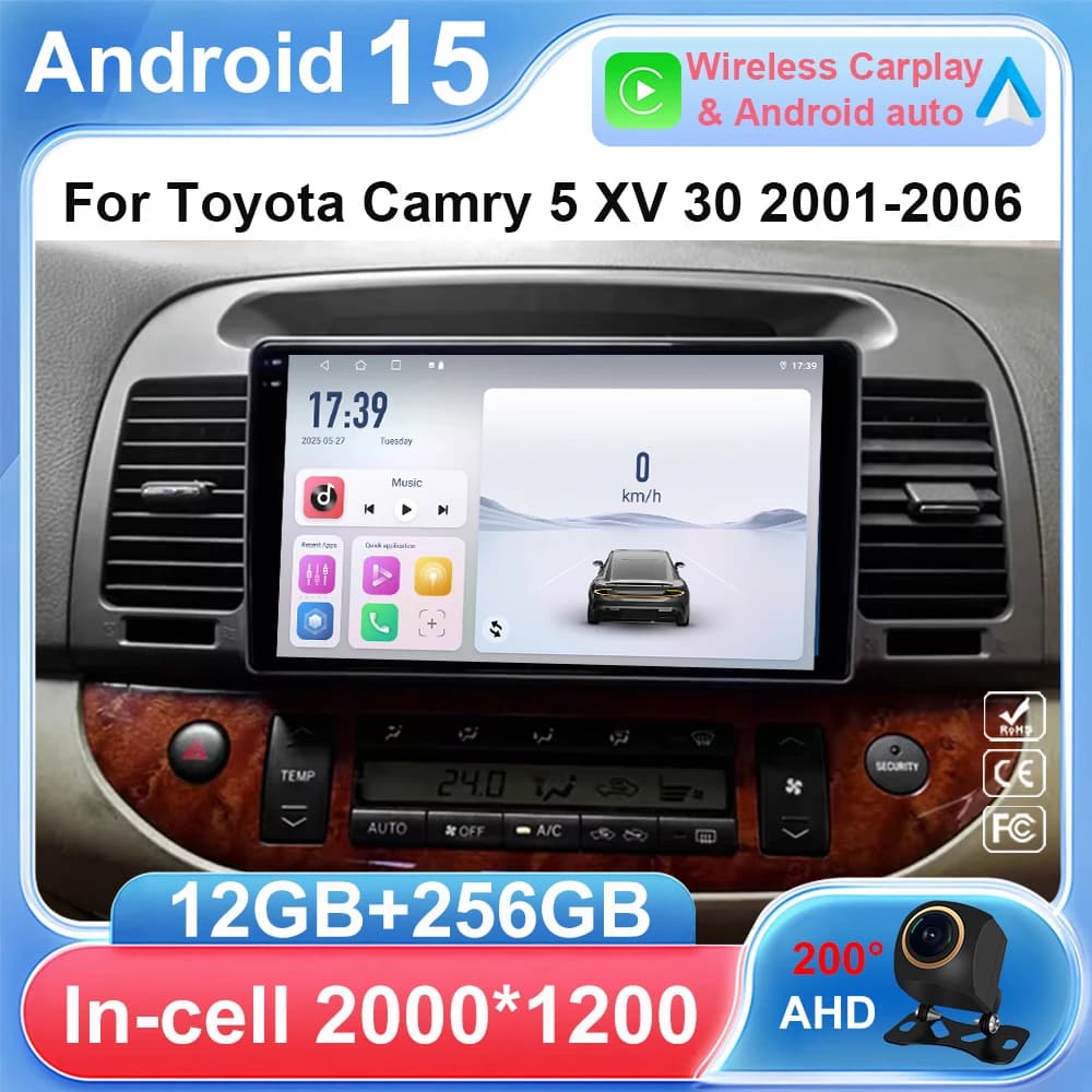 Android 15 Per Toyota Camry 5 XV 30 2001-2006 2K QLED Stereo Autoradio Lettore Video Multimediale GPS AI Voce CarPlay unità principale 4G