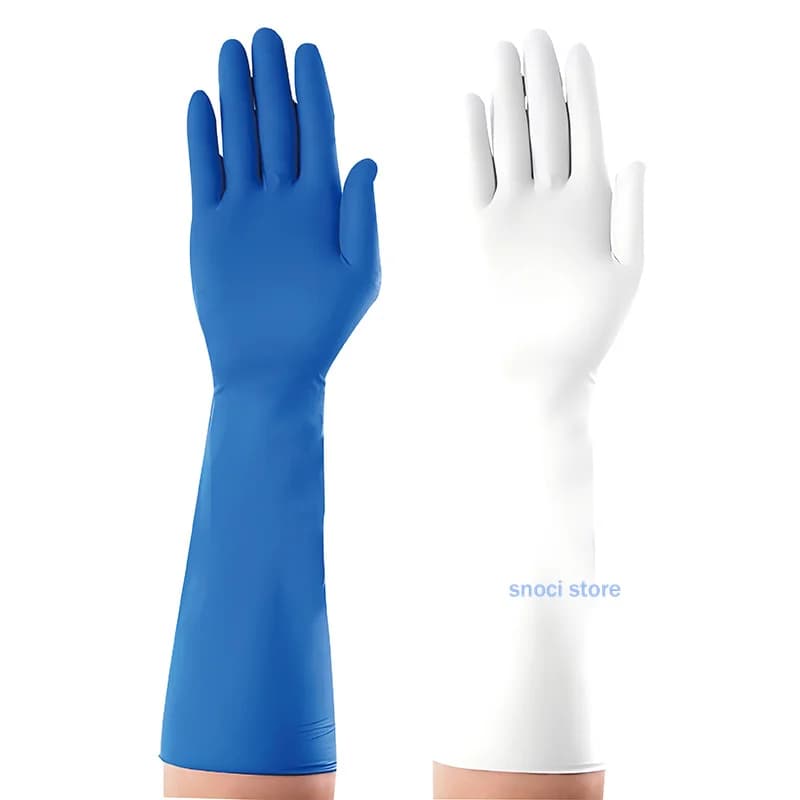 Guanti da laboratorio da 40 cm, guanti chimici in nitrile, resistenti agli acidi e agli alcali, in gomma, lattice, impermeabili, monouso, allungabili, 20 pezzi.